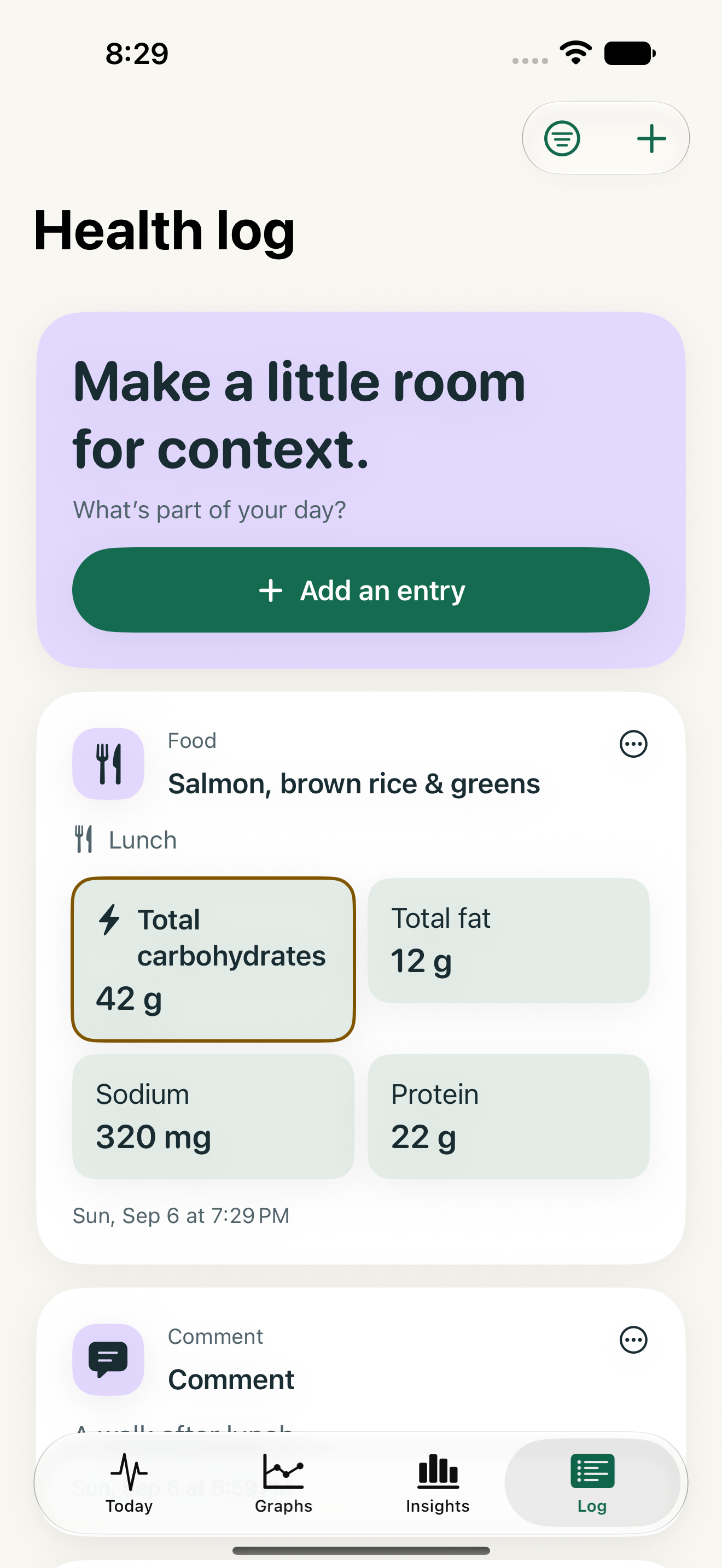 Glucose Thread Health Log in the updated TestFlight beta