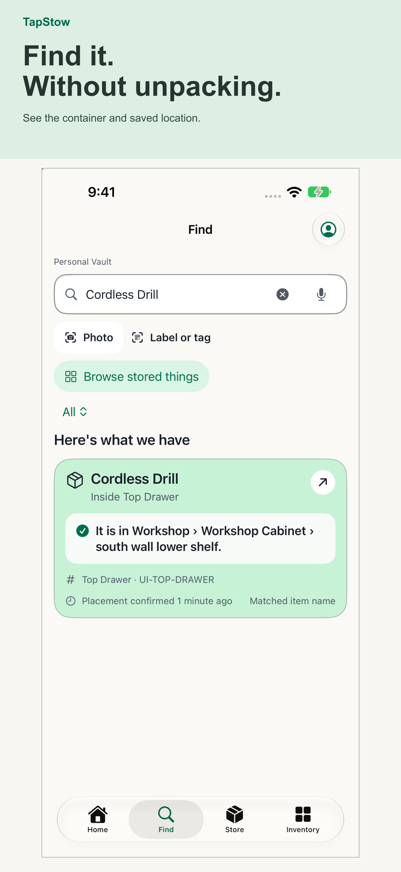 Search result showing a saved drill location