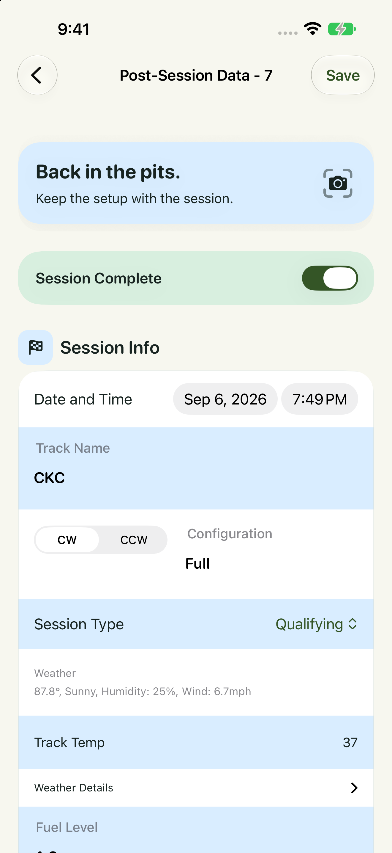 KartTrackerAI version 4 session form